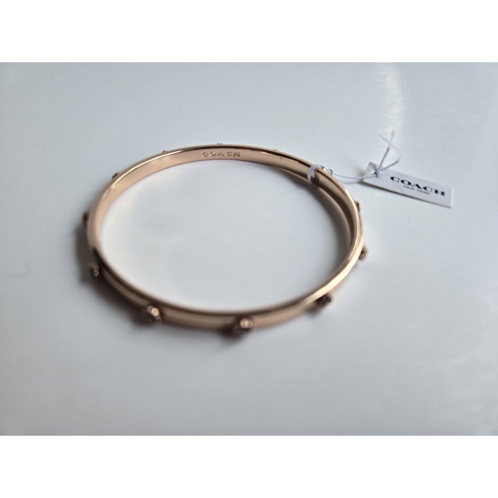 NWT Coach tea rose gold-tone bangle bracelet - crystal studs, 2.75" diameter - Picture 5 of 8